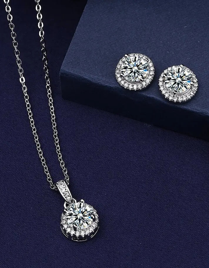 Solitaire Diamond Jewelry set 925 Sterling Silver