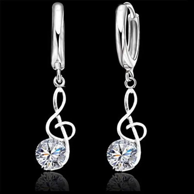 Musical Notes Cubic Zirconia Sets 925 Sterling Silver