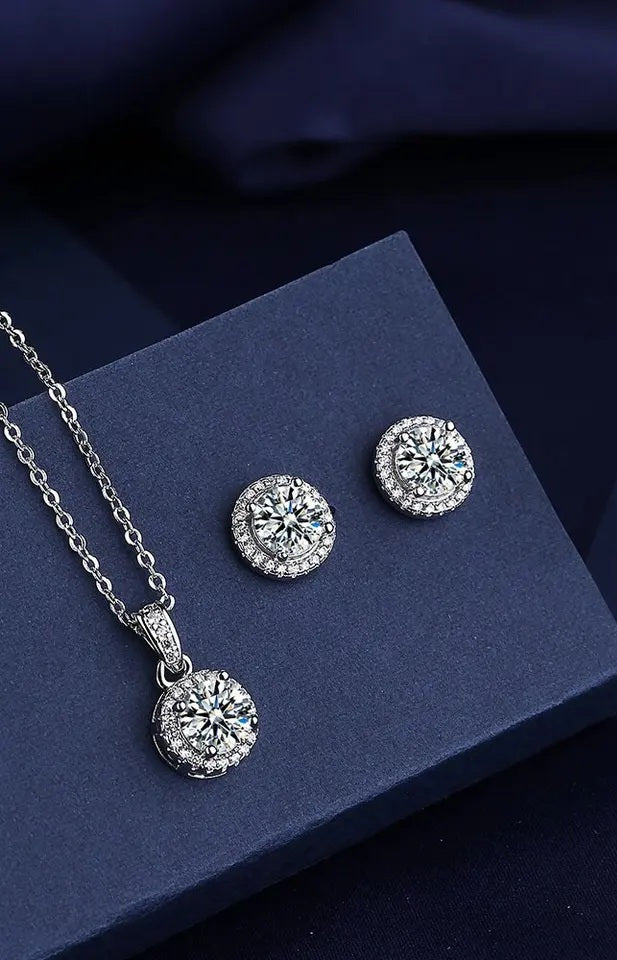 Solitaire Diamond Jewelry set 925 Sterling Silver