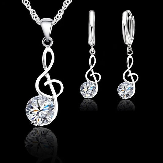 Musical Notes Cubic Zirconia Sets 925 Sterling Silver